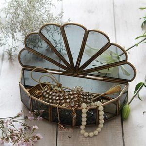 Peacock Wing Jewellery Box in Black Glass